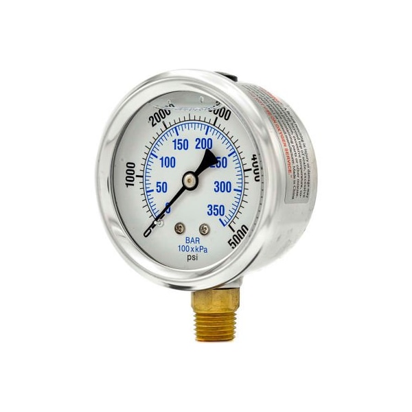 Engineered Specialty Products Pic Gauges 2-1/2" Vacuum Gauge, Liquid Filled, 5000 PSI, Stainless Case, Lower Mount, PRO-201L-254P PRO-201L-254R - main